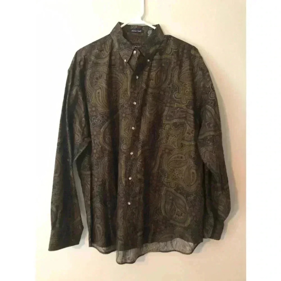 Men's GANT Green & Brown Paisley Button Down Shirt Size L Brushpopper - Picture 1 of 3